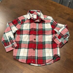 Gymboree Red, Green, and White Holiday Plaid Button Down Shirt